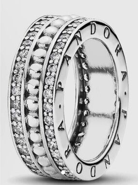 Pandora Silver Beaded Ring - Silver - size S 925 ALE 54 (aka size 7)